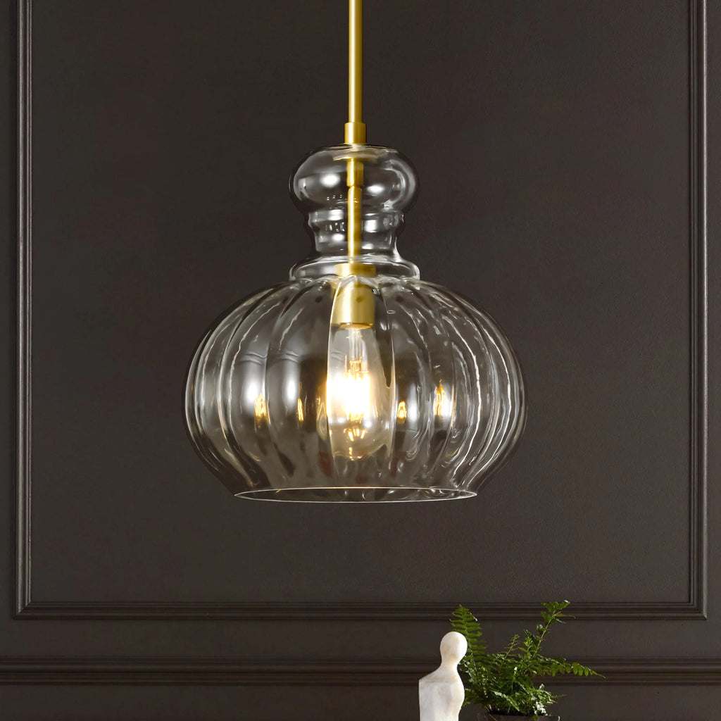 1-Light Dimmable Glass Farmhouse Pumpkin Shaded Pendant C3682