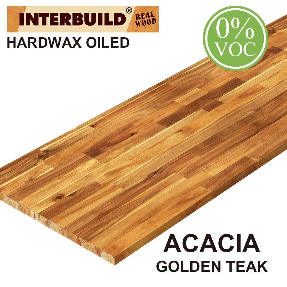 Acacia 6 ft. L x 25 in. D x 1.5 in. T Butcher Block Countertop in Golden Teak Stain L396937