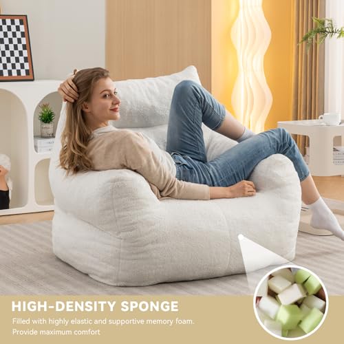 Giant Teddy Plush Bean Bag Sofa Chair with Armrests and Pocket (Ivory) F122