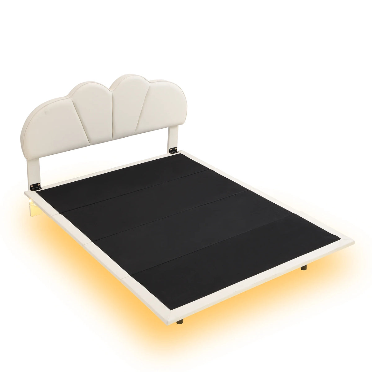 Beige Full Size Upholstered Platform Bed with LED Lights A861191