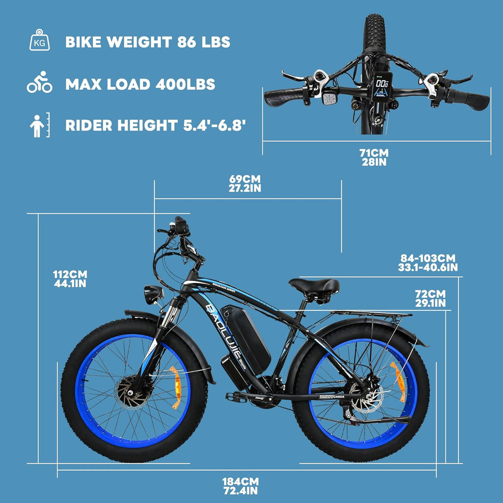 Two 2000W Electric Bikes with 48V 20Ah Removable Batteries 21 Speed Hydraulic Disc Brake (Blue + Blue) Z255