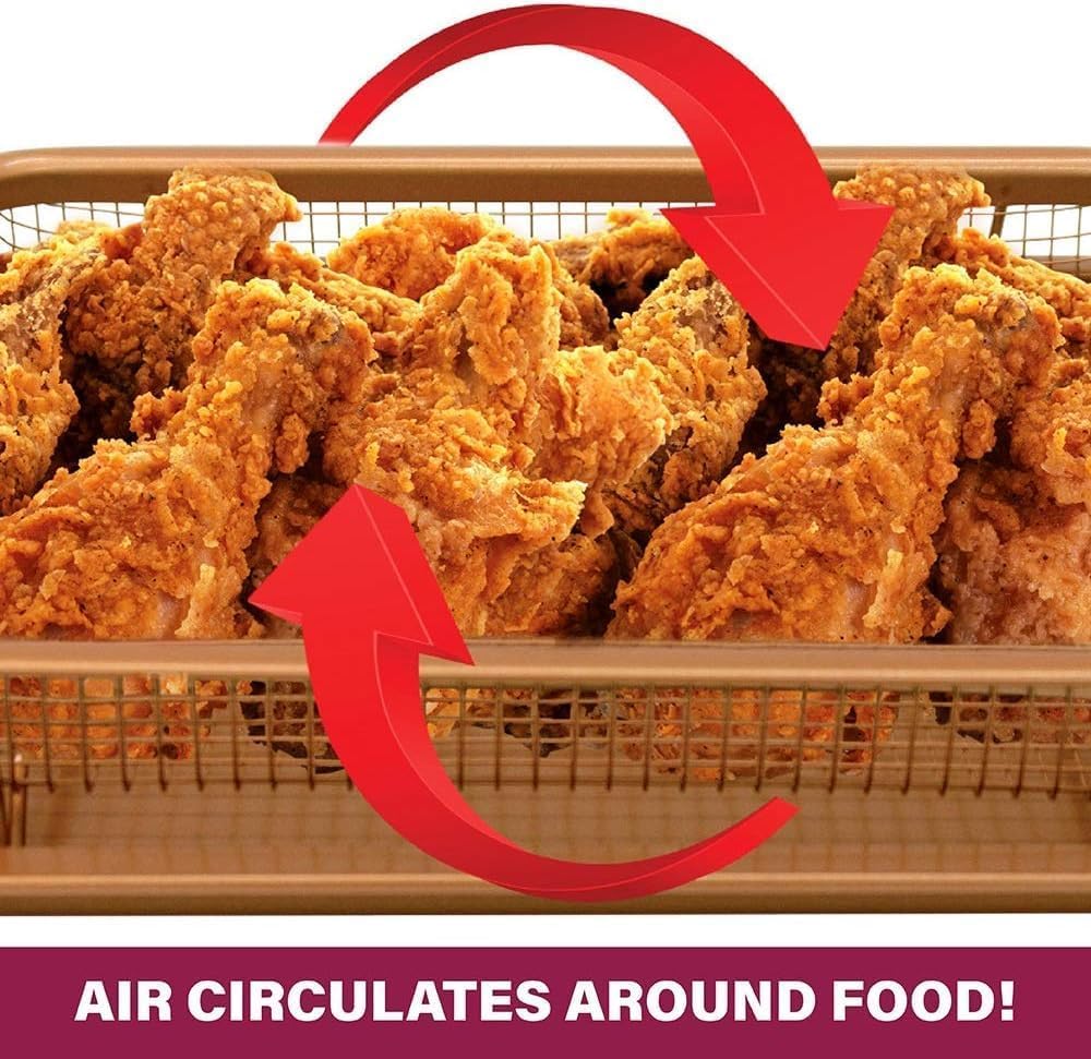 2 Piece Nonstick Air Fryer Tray + Basket, Copper Crisper Tray, 16.5” x 12” X772