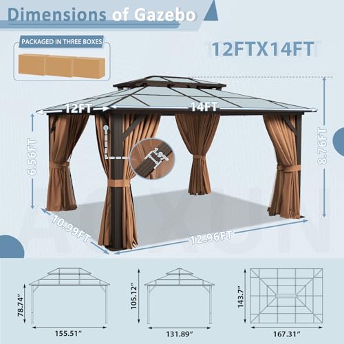 12'x14' Hardtop Gazebo with Curtains and Netting E67577