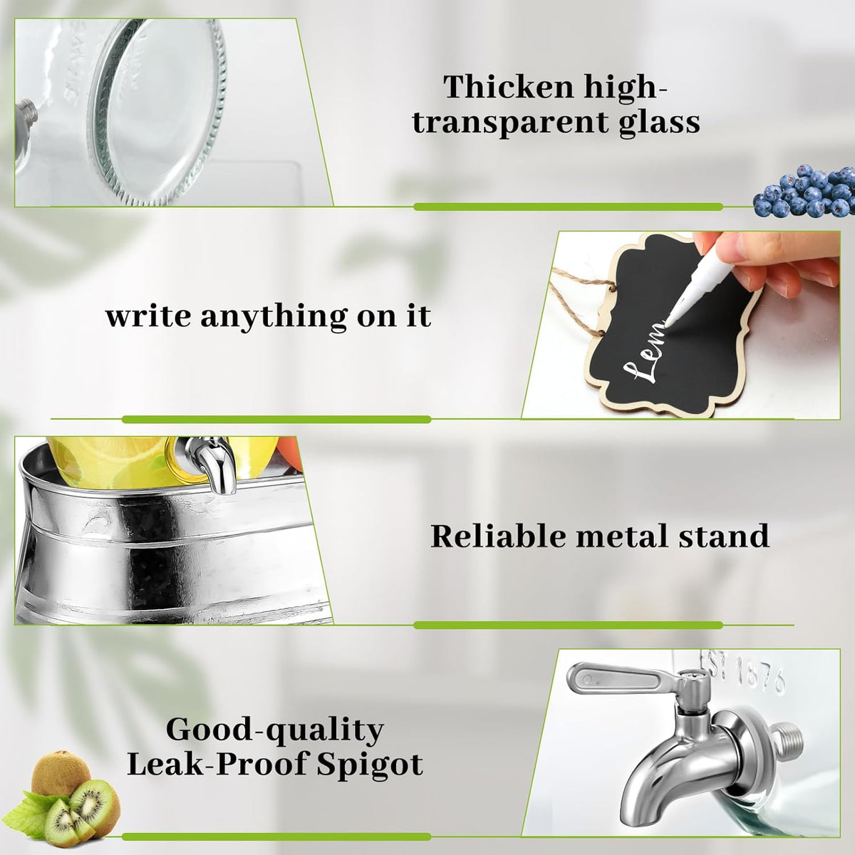 2 Pack 1 Gallon Glass Beverage Dispenser with Stand J60185