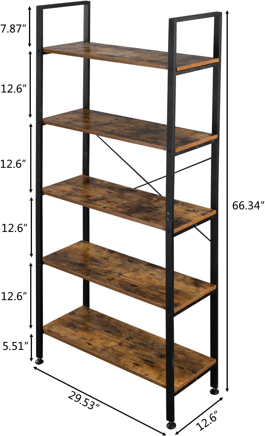 5 Tier Rustic Wood and Metal Bookshelf P826755