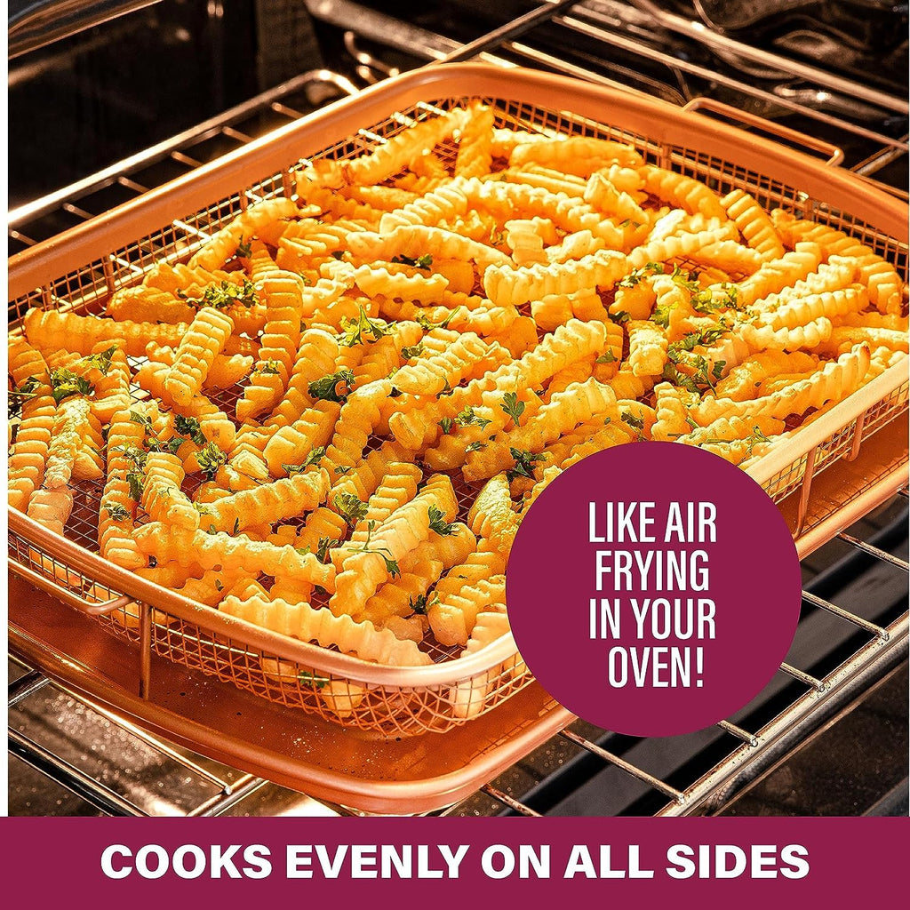 2 Piece Nonstick Air Fryer Tray + Basket, Copper Crisper Tray, 16.5” x 12” X772