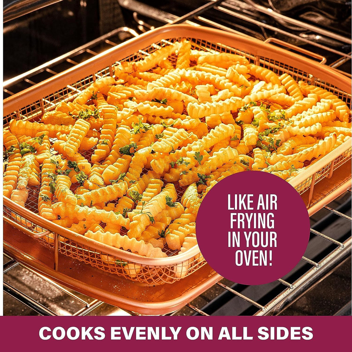 2 Piece Nonstick Air Fryer Tray + Basket, Copper Crisper Tray, 16.5” x 12” X772