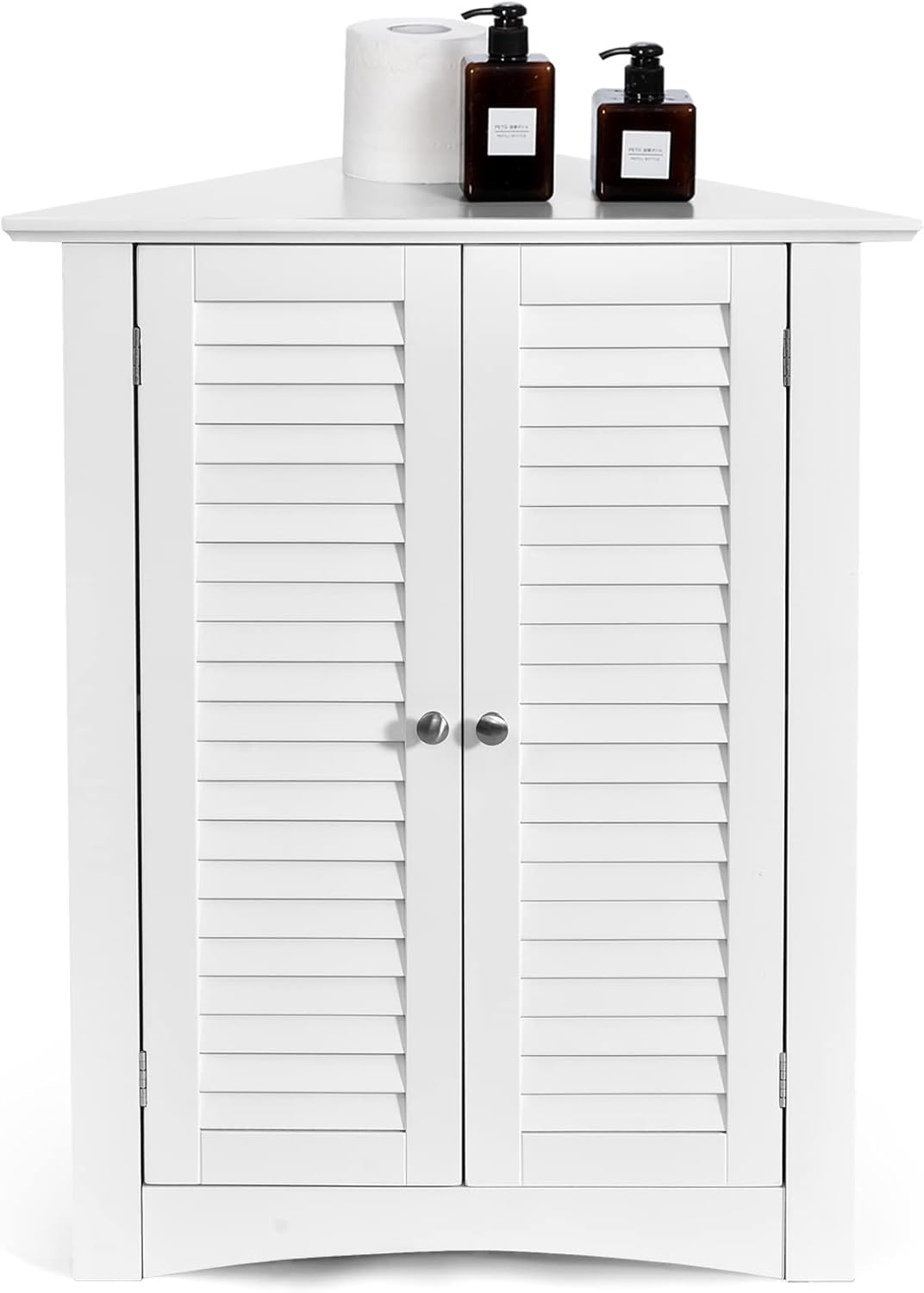 Brown Corner Bathroom Cabinet with Double Shutter Doors U357416