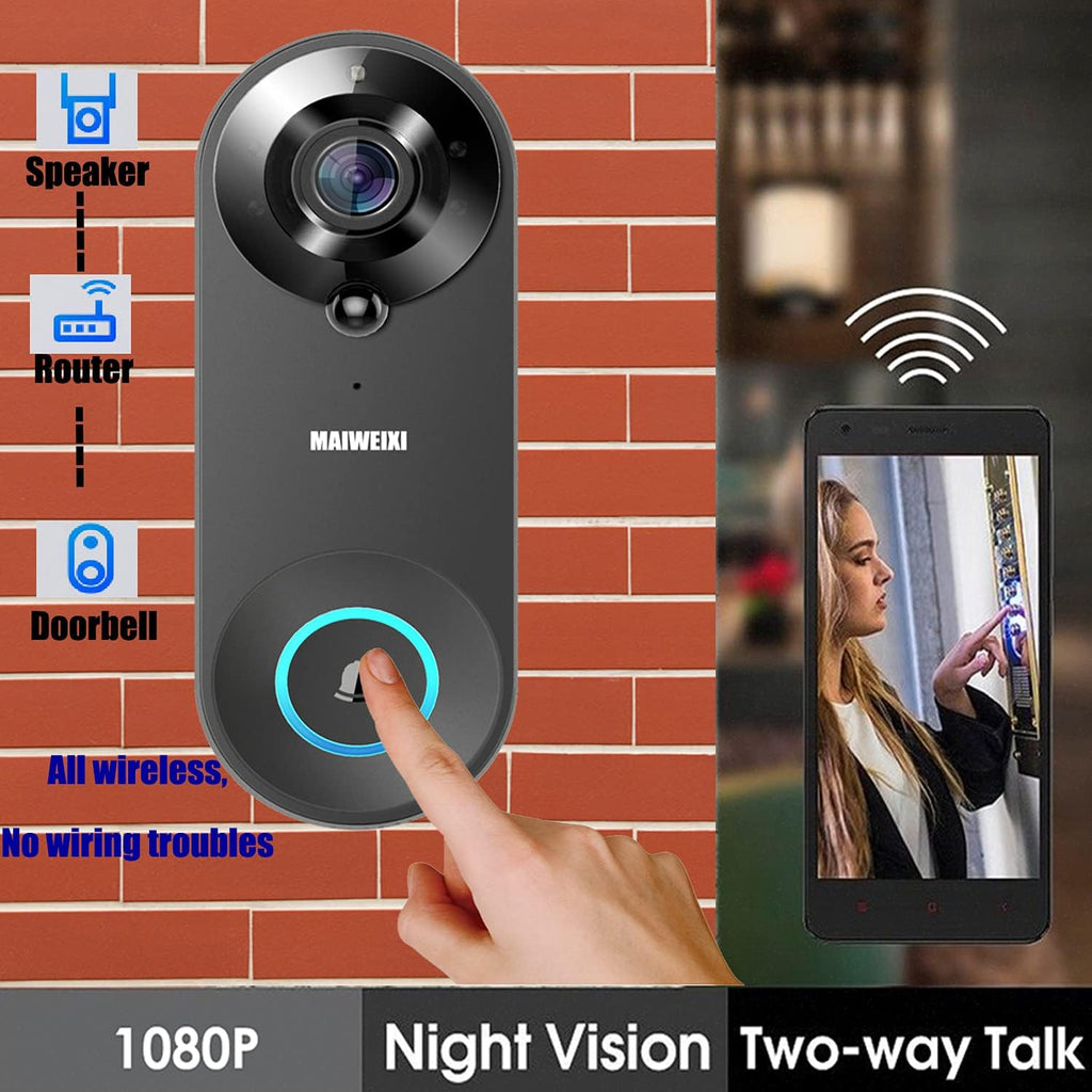 WiFi Smart Video Doorbell 1080p Camera 2-Way Audio Night Vision Black U309