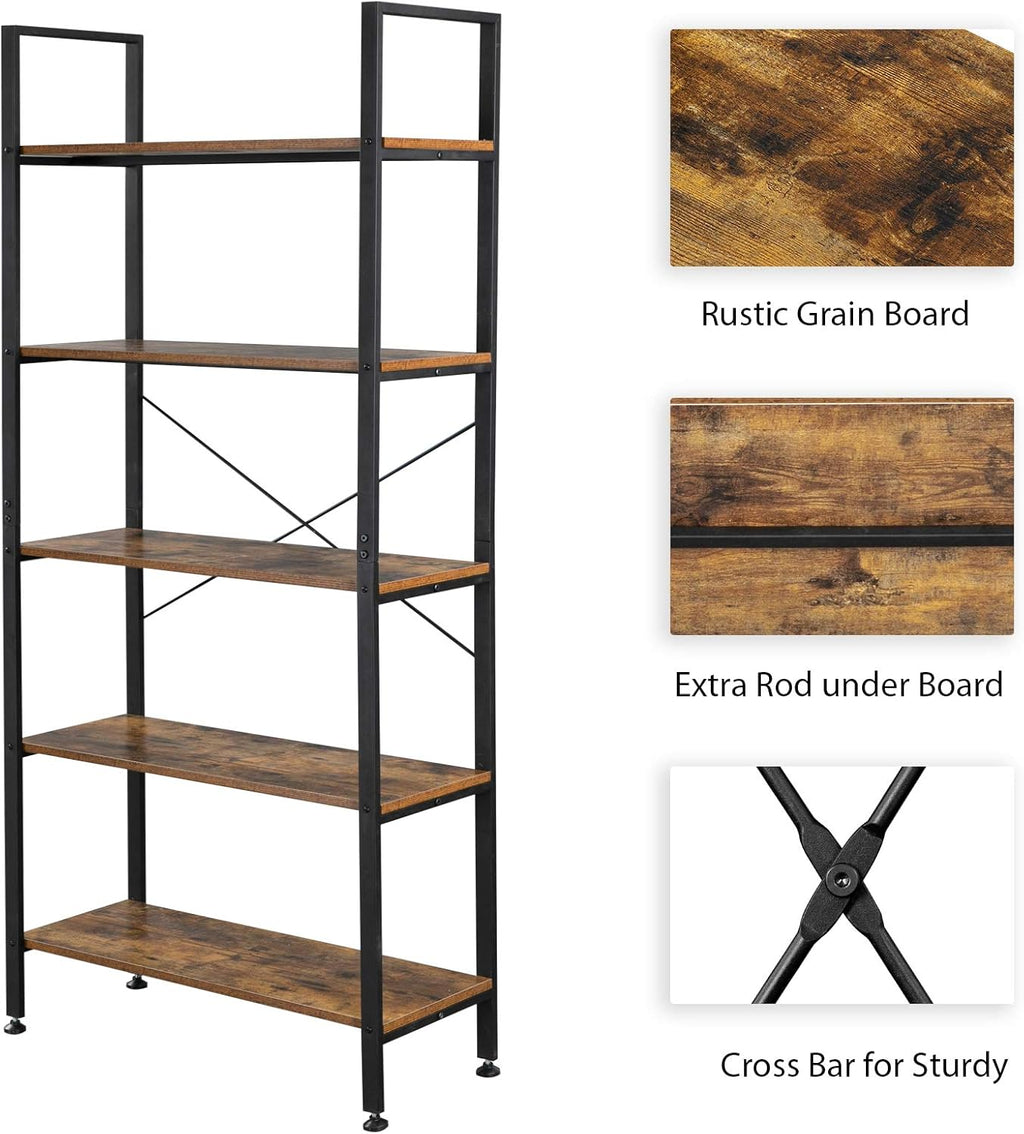 5 Tier Rustic Wood and Metal Bookshelf P826755