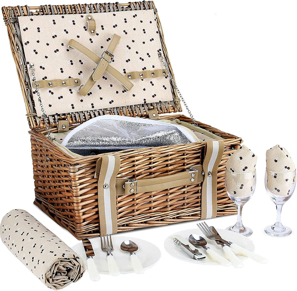 Willow Picnic Basket Set for 2 Persons with Insulated Cooler Bag V7810