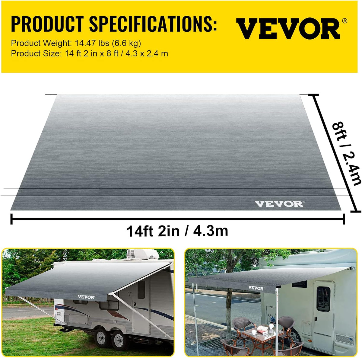 15 FT Gray Fade Vinyl RV Awning Replacement Fabric Q26523
