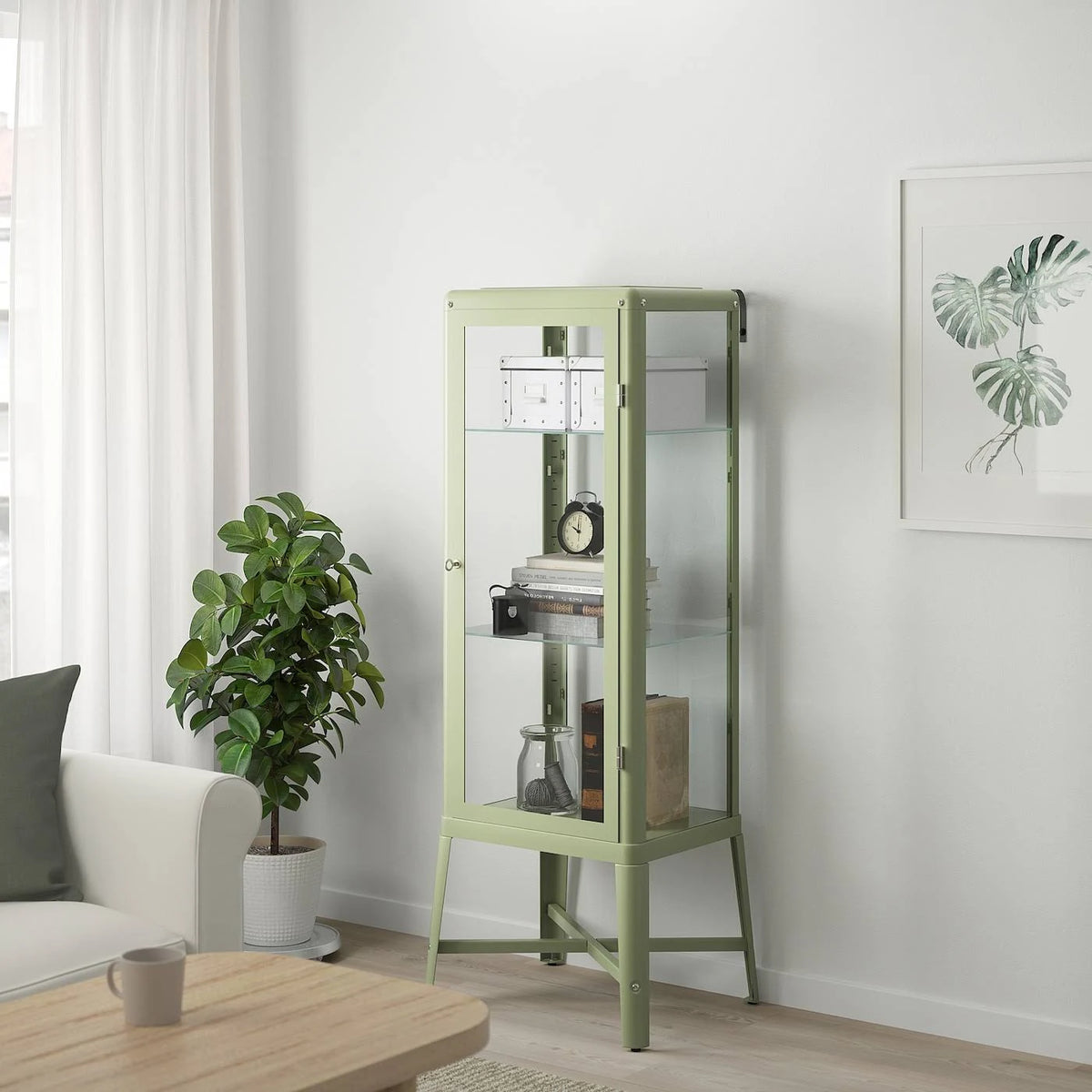 Pale Gray-Green Glass-Door Cabinet K5106