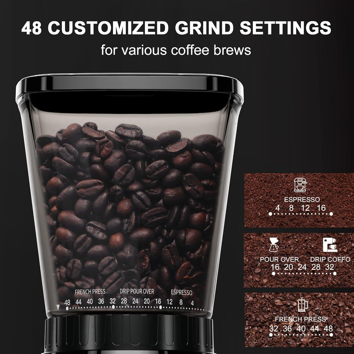 Conical Burr Coffee Grinder with 48 Grind Settings F95346