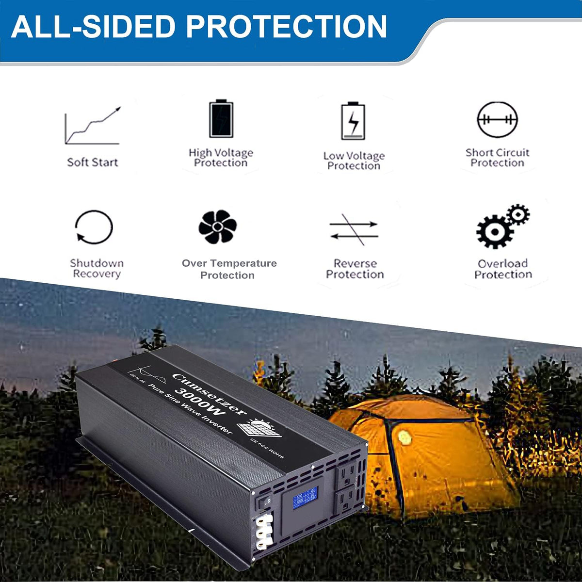 3000W 24V Pure Sine Wave Power Inverter with Dual US Outlet T827