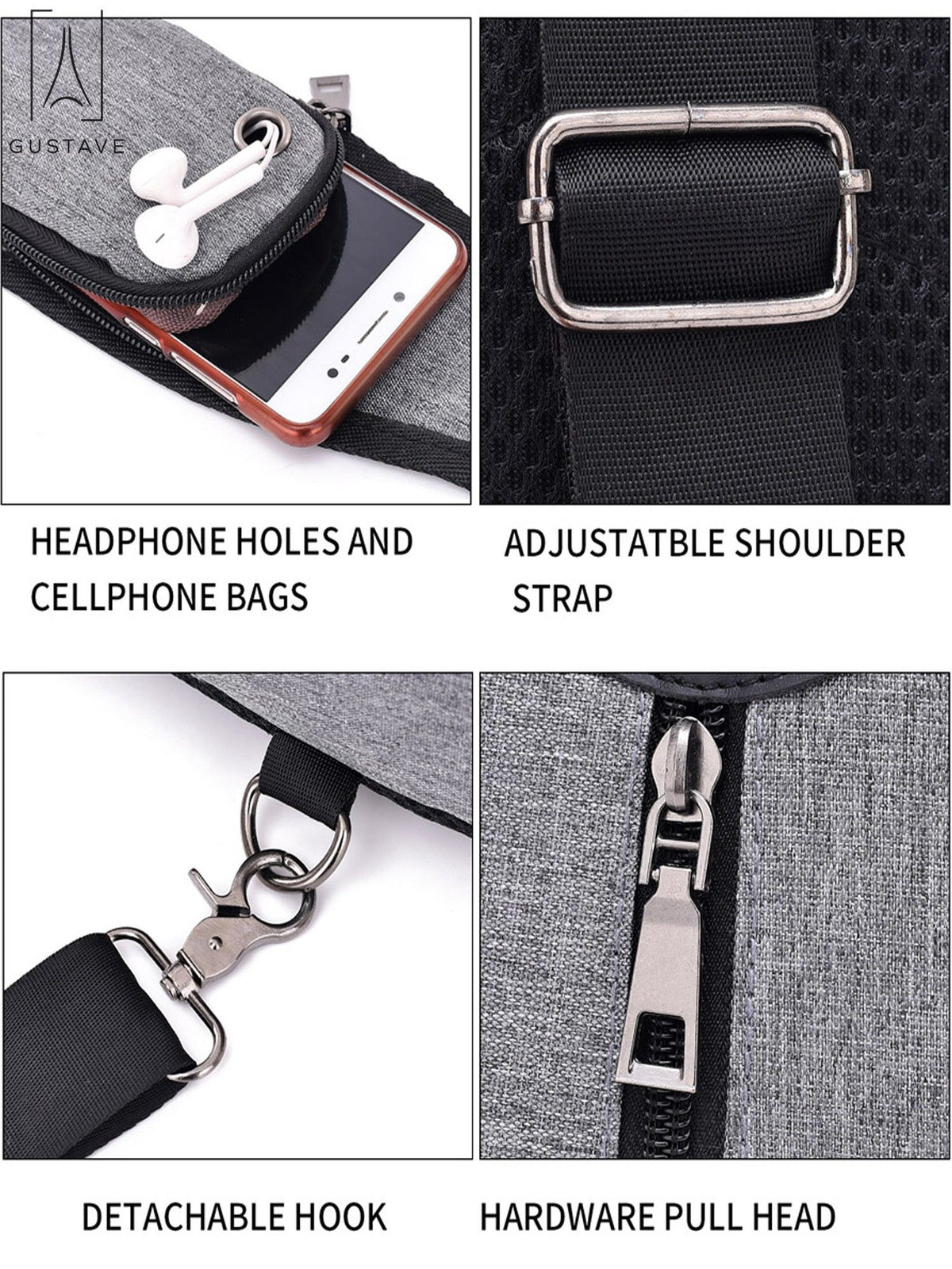 Black Nylon Chest Sling Bag with USB Charge Port U375525