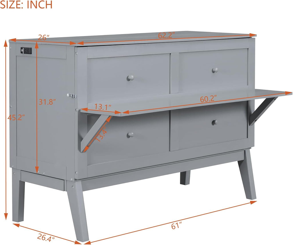 Grey Queen Murphy Bed with Desk Board and Removable Shelves J93327