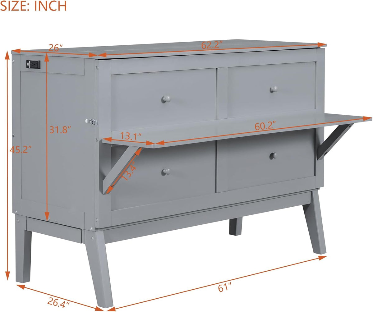 Grey Queen Murphy Bed with Desk Board and Removable Shelves J93327