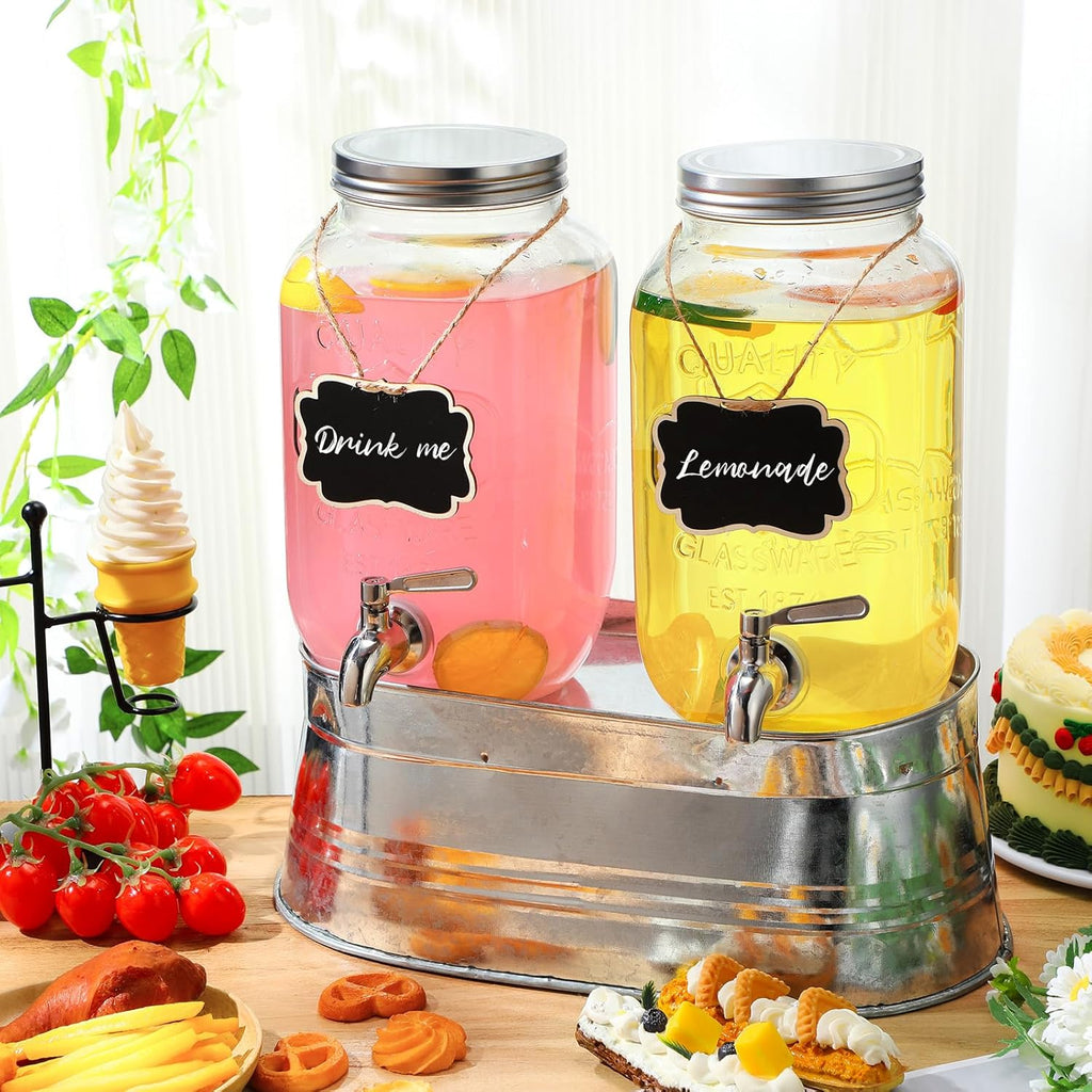 2 Pack 1 Gallon Glass Beverage Dispenser with Stand J60185