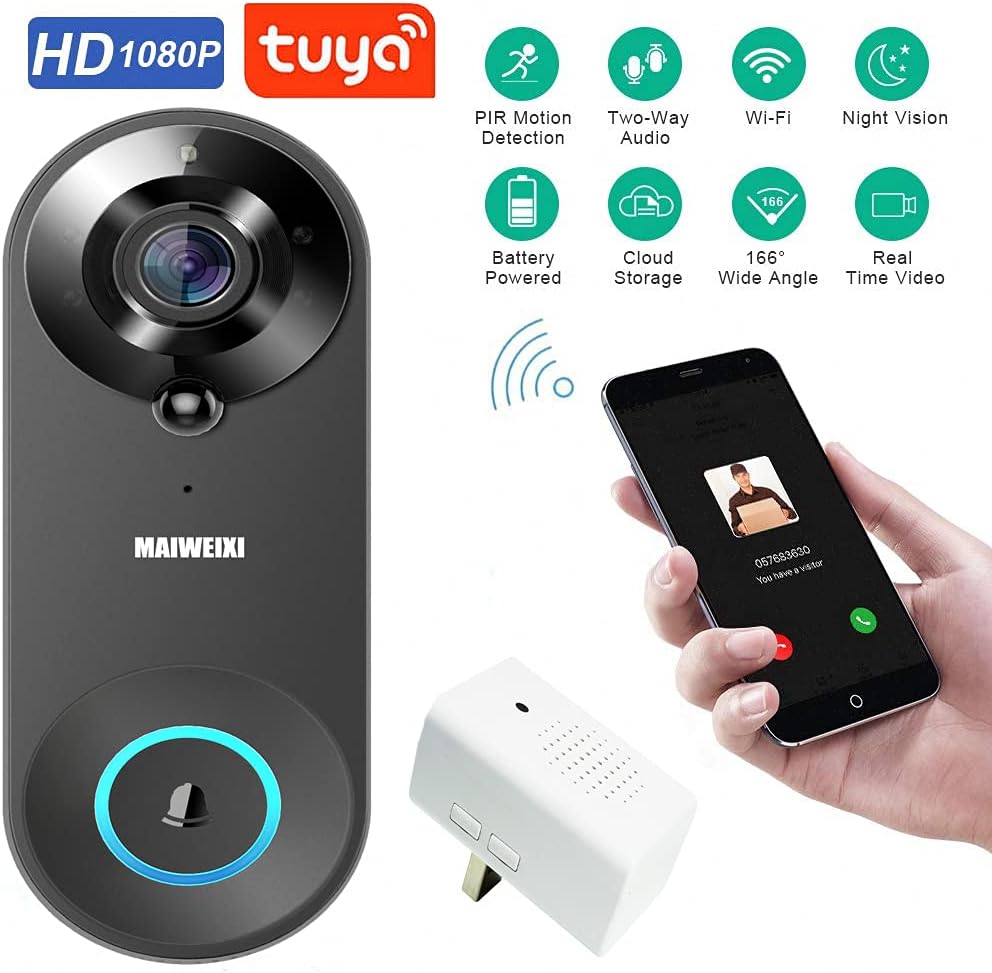 WiFi Smart Video Doorbell 1080p Camera 2-Way Audio Night Vision Black U309