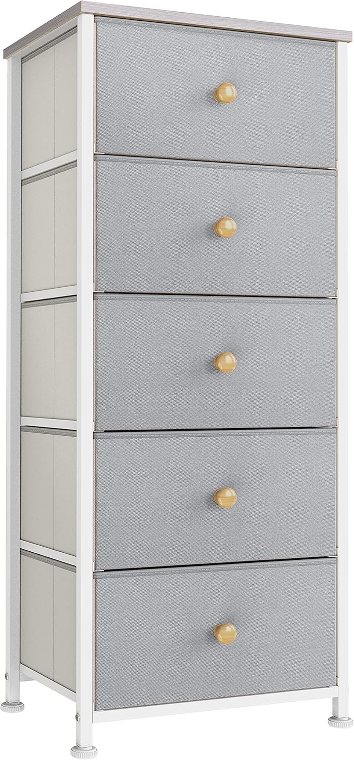 5 Drawer Dresser with Wooden Top and Fabric Bins H873