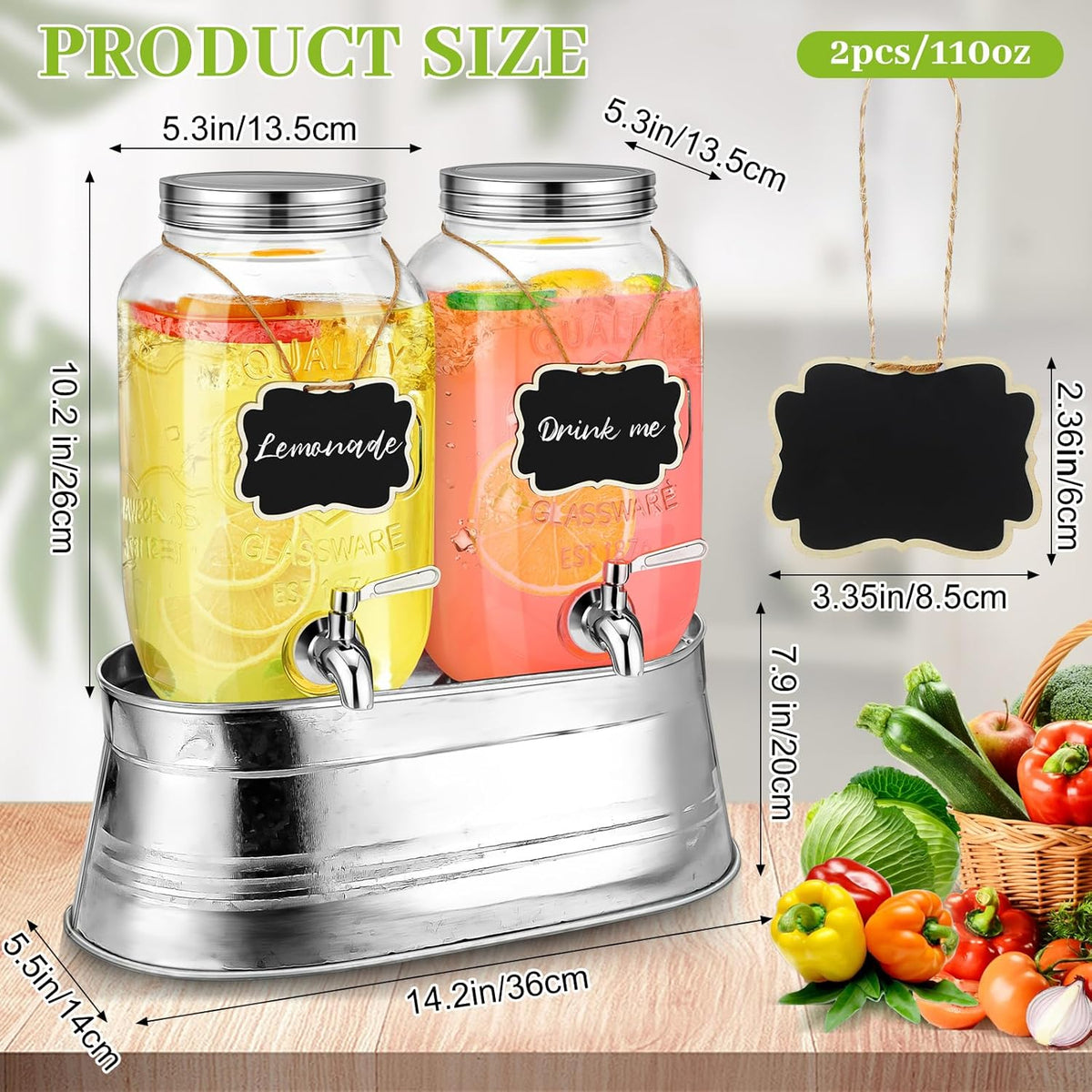2 Pack 1 Gallon Glass Beverage Dispenser with Stand J60185