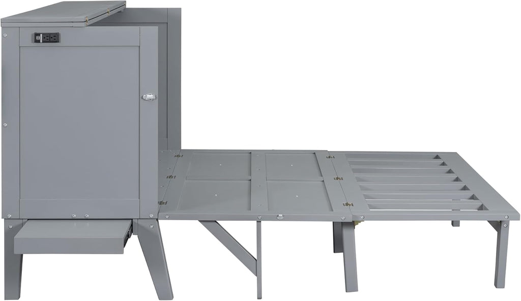 Grey Queen Murphy Bed with Desk Board and Removable Shelves J93327