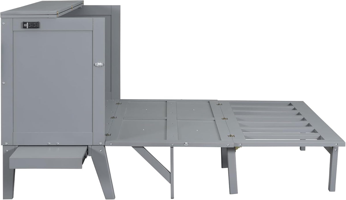 Grey Queen Murphy Bed with Desk Board and Removable Shelves J93327