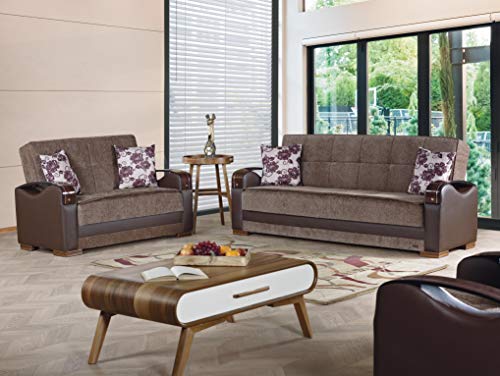 Brown Convertible Sofa Bed with Storage Space Includes 2 Pillows R71272