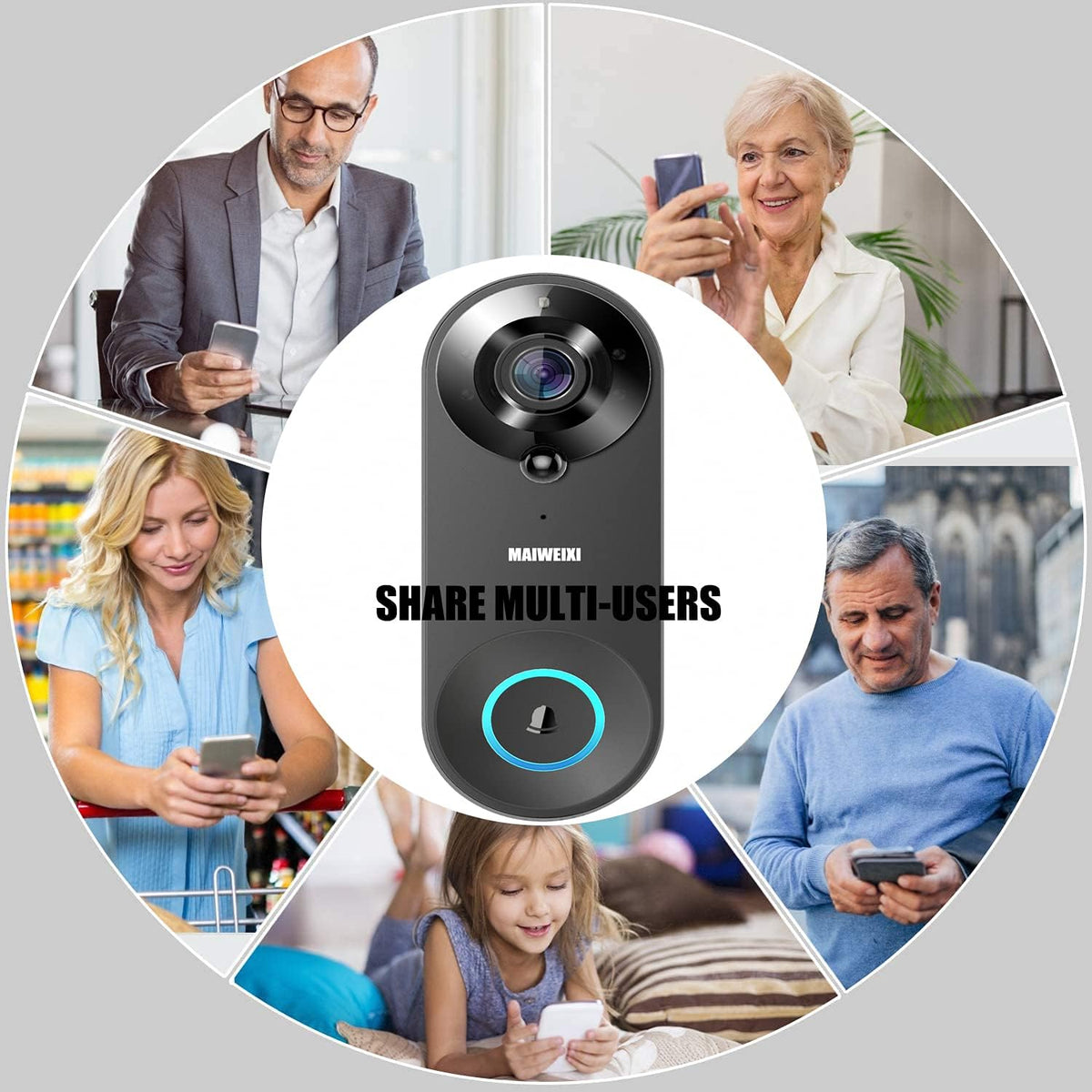WiFi Smart Video Doorbell 1080p Camera 2-Way Audio Night Vision Black U309