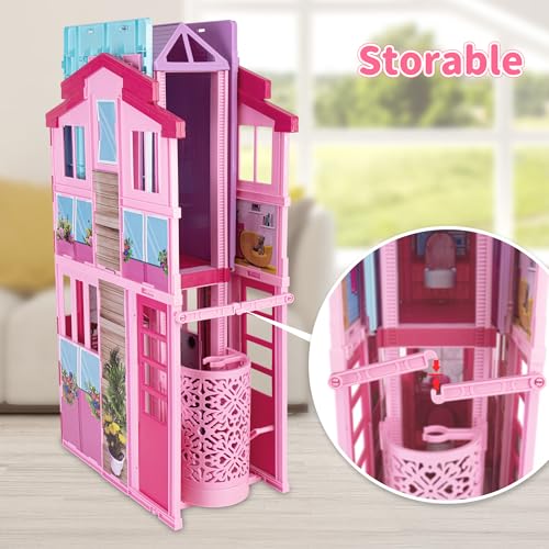 2-Story Foldable Dollhouse with 4 Rooms & Elevator Y566