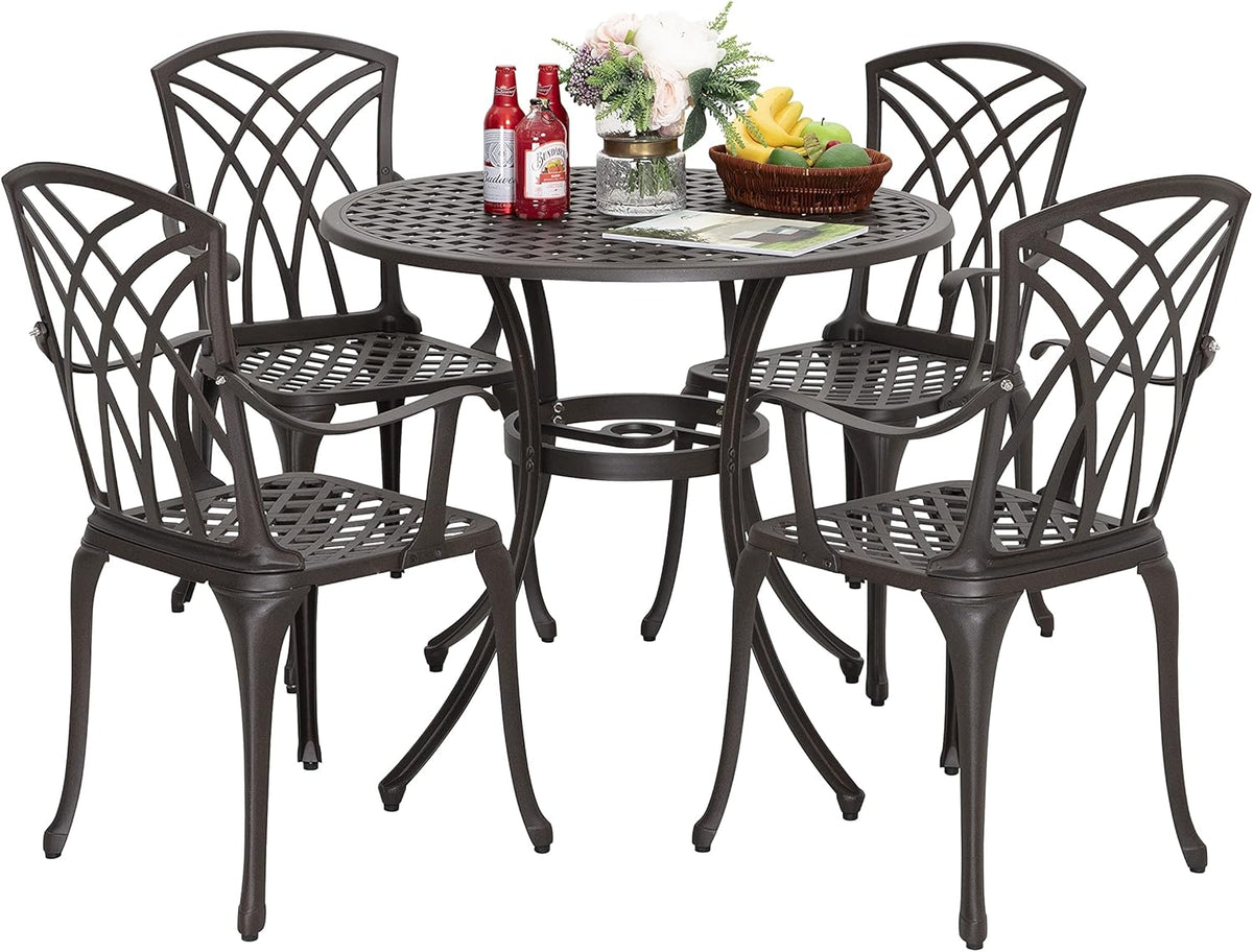 Black 5 Pcs Cast Aluminum Patio Dining Set A3786