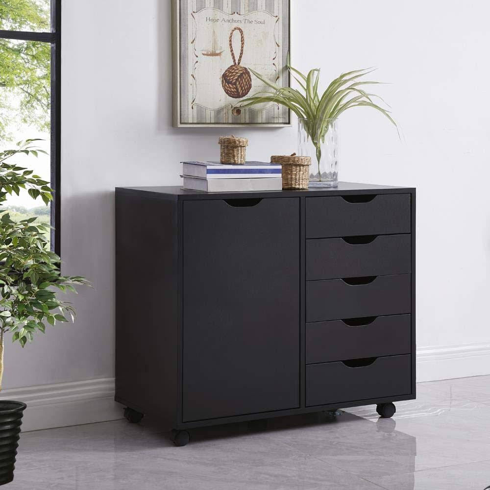 Black 5-Drawer Storage Cabinet with Shelves S68410