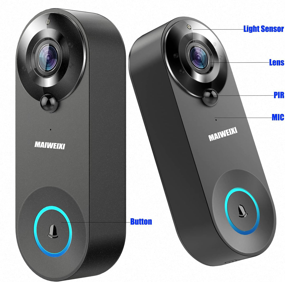 WiFi Smart Video Doorbell 1080p Camera 2-Way Audio Night Vision Black U309