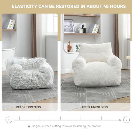 Giant Teddy Plush Bean Bag Sofa Chair with Armrests and Pocket (Ivory) F122