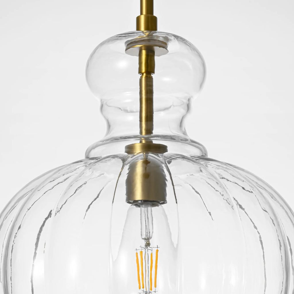 1-Light Dimmable Glass Farmhouse Pumpkin Shaded Pendant C3682