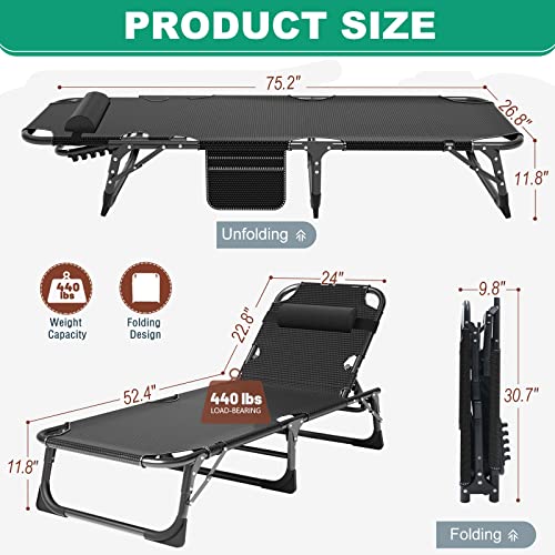 Adjustable 4-Position Folding Camping Cot with Pillow Y134858
