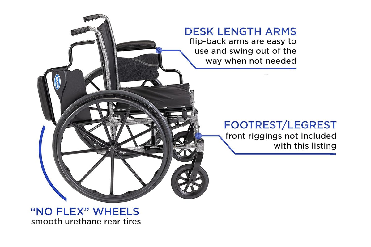 Folding Wheelchair 22 Inch Seat with Padded Legrests & Desk Arms Y270