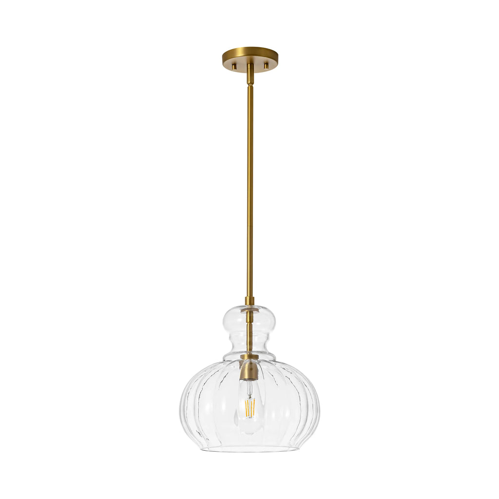1-Light Dimmable Glass Farmhouse Pumpkin Shaded Pendant C3682
