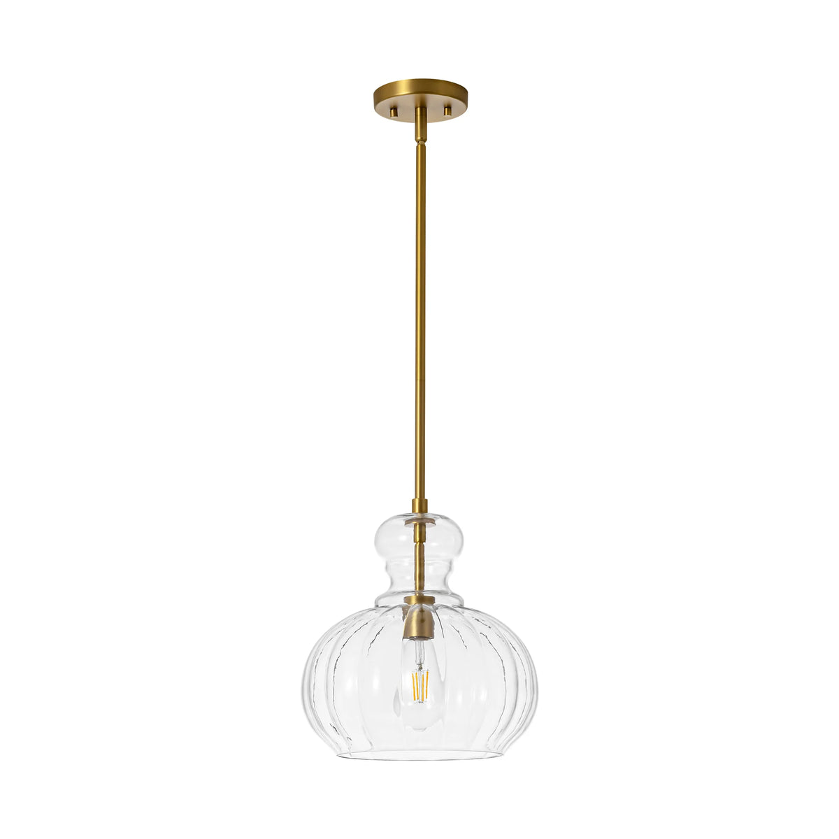 1-Light Dimmable Glass Farmhouse Pumpkin Shaded Pendant C3682