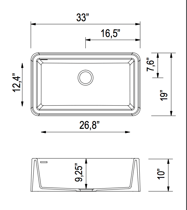 33x22 Metallic Apron Kitchen Sink Titanium Grey A115