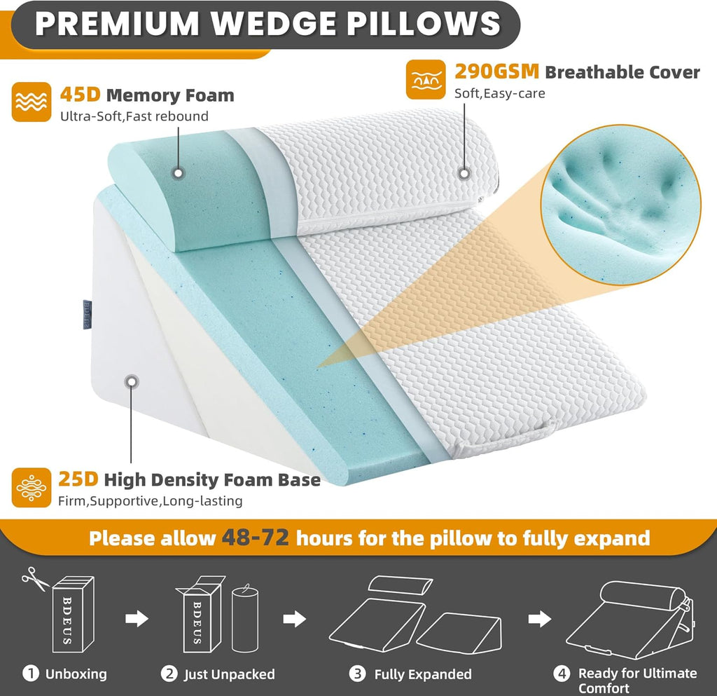 3PCS Adjustable Wedge Pillow with Memory Foam Bolster Pillow G376953