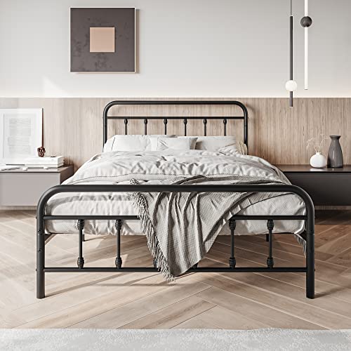Full Black Metal Bed Frame with Headboard and Footboard Q851