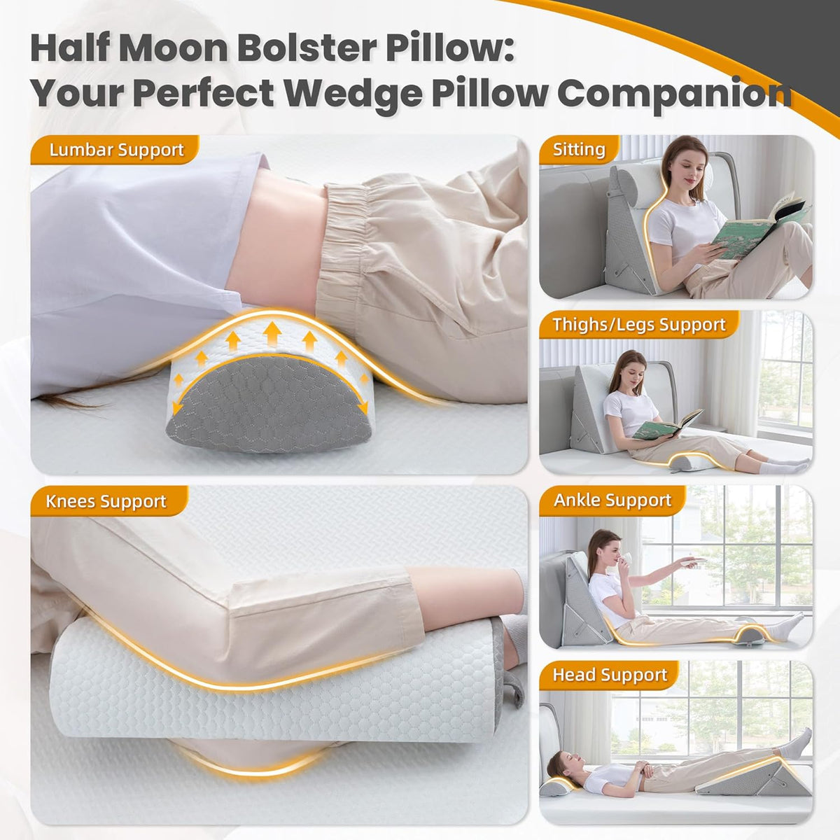 3PCS Adjustable Wedge Pillow with Memory Foam Bolster Pillow G376953