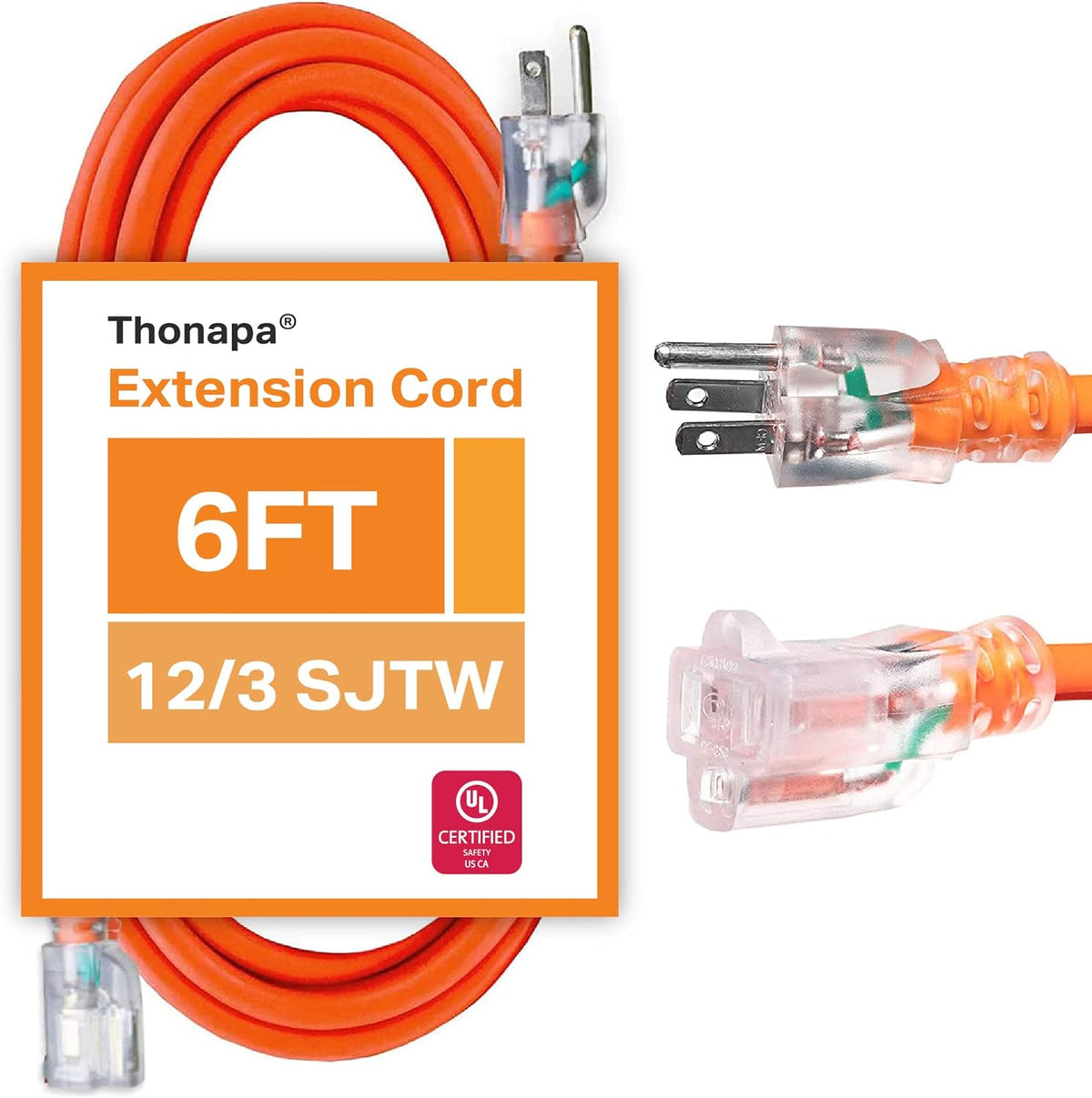 12/3 Heavy Duty Lighted Outdoor Extension Cord Yellow 75 Ft SJTW B192560