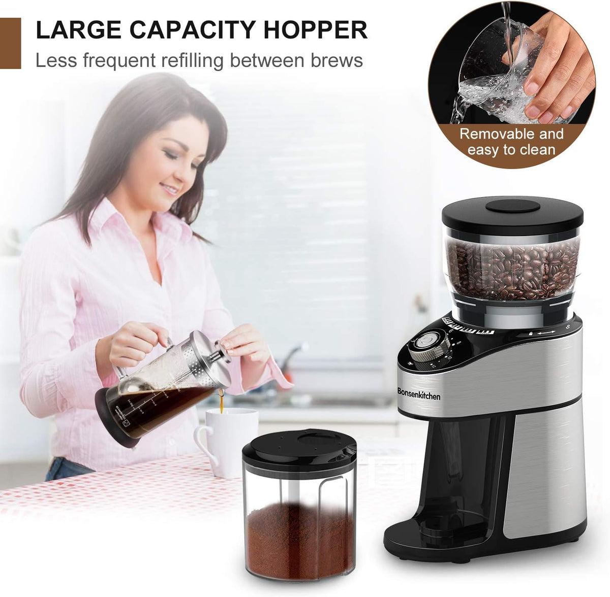 Adjustable Electric Conical Burr Coffee Grinder with 12 Grind Settings W39716