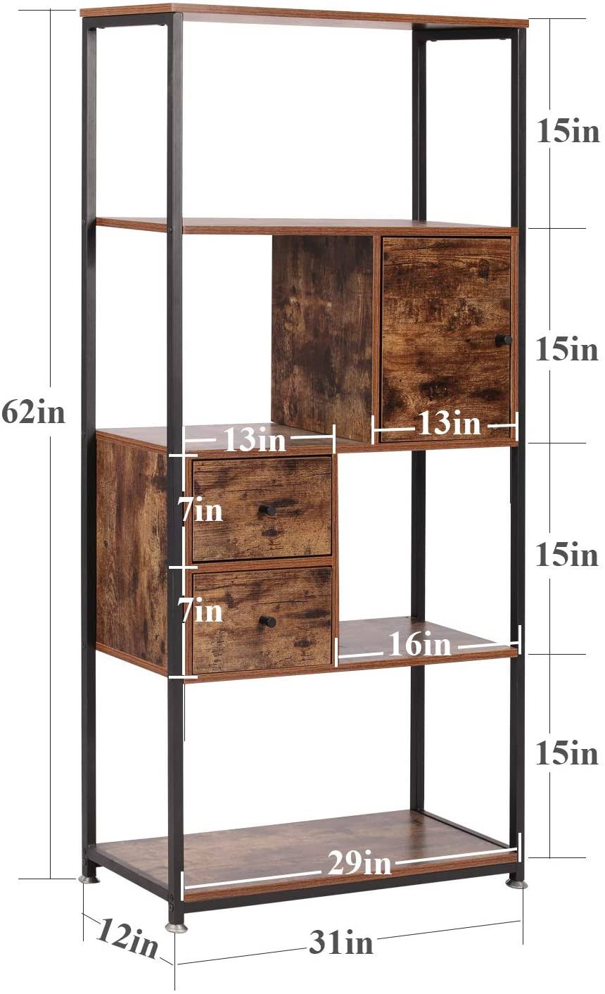 Brown 4-Tier Bookshelf with Drawers P9093