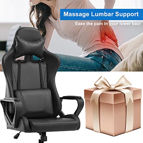 White Ergonomic PU Leather Gaming Chair with Lumbar Support Headrest P854473