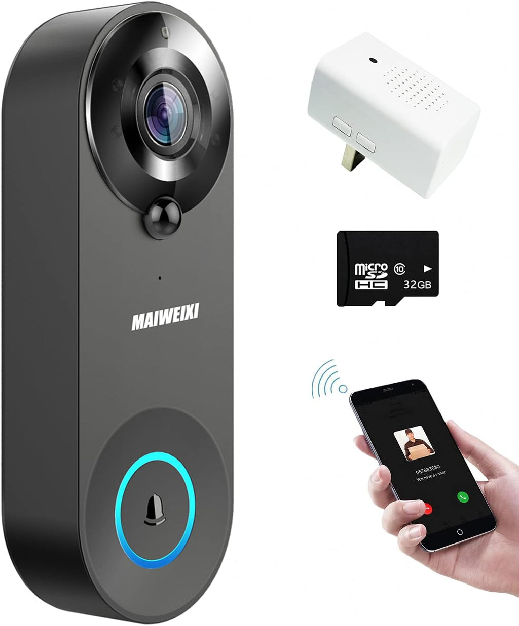 WiFi Smart Video Doorbell 1080p Camera 2-Way Audio Night Vision Black U309