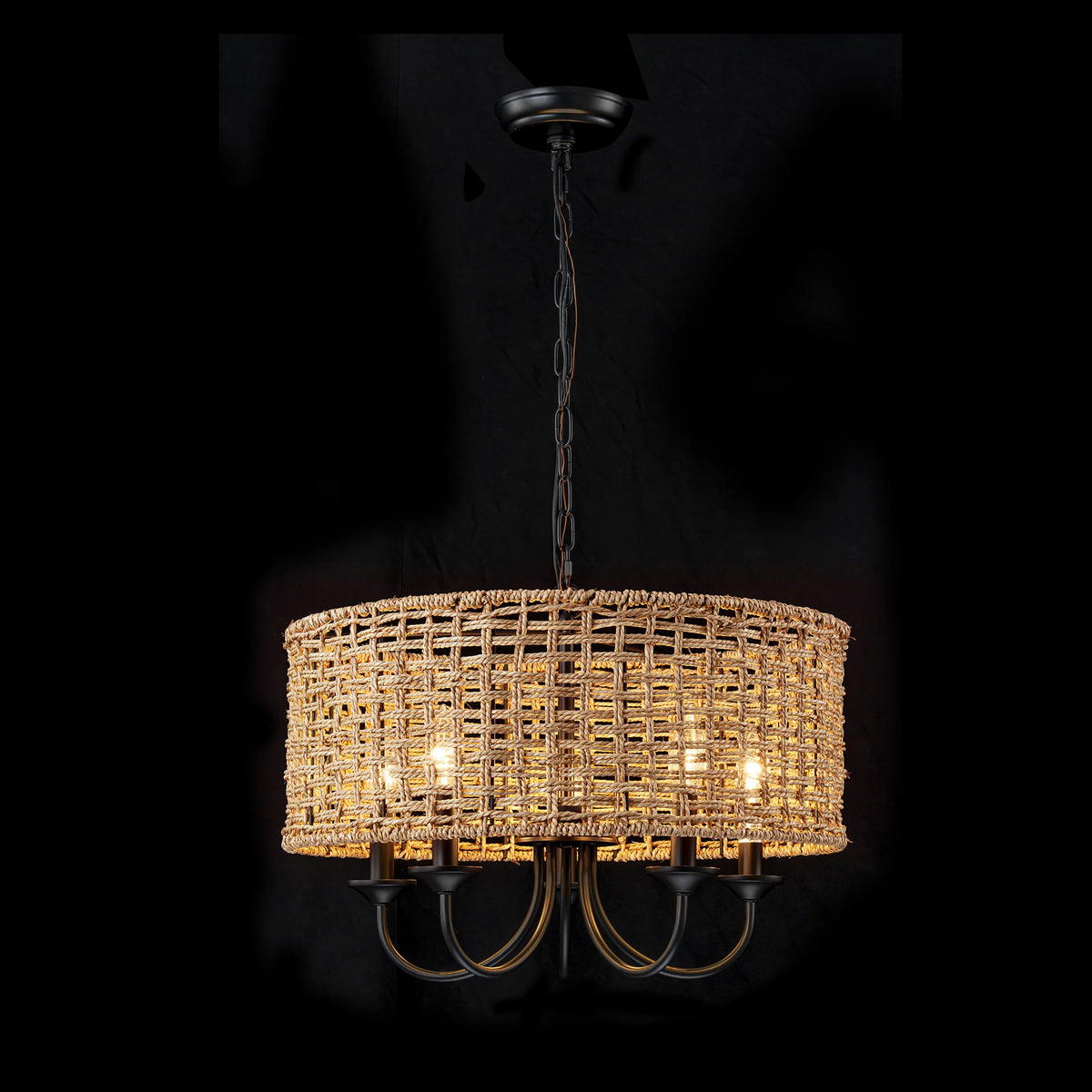 Distressed Hand-Woven Drum Chandelier L46137